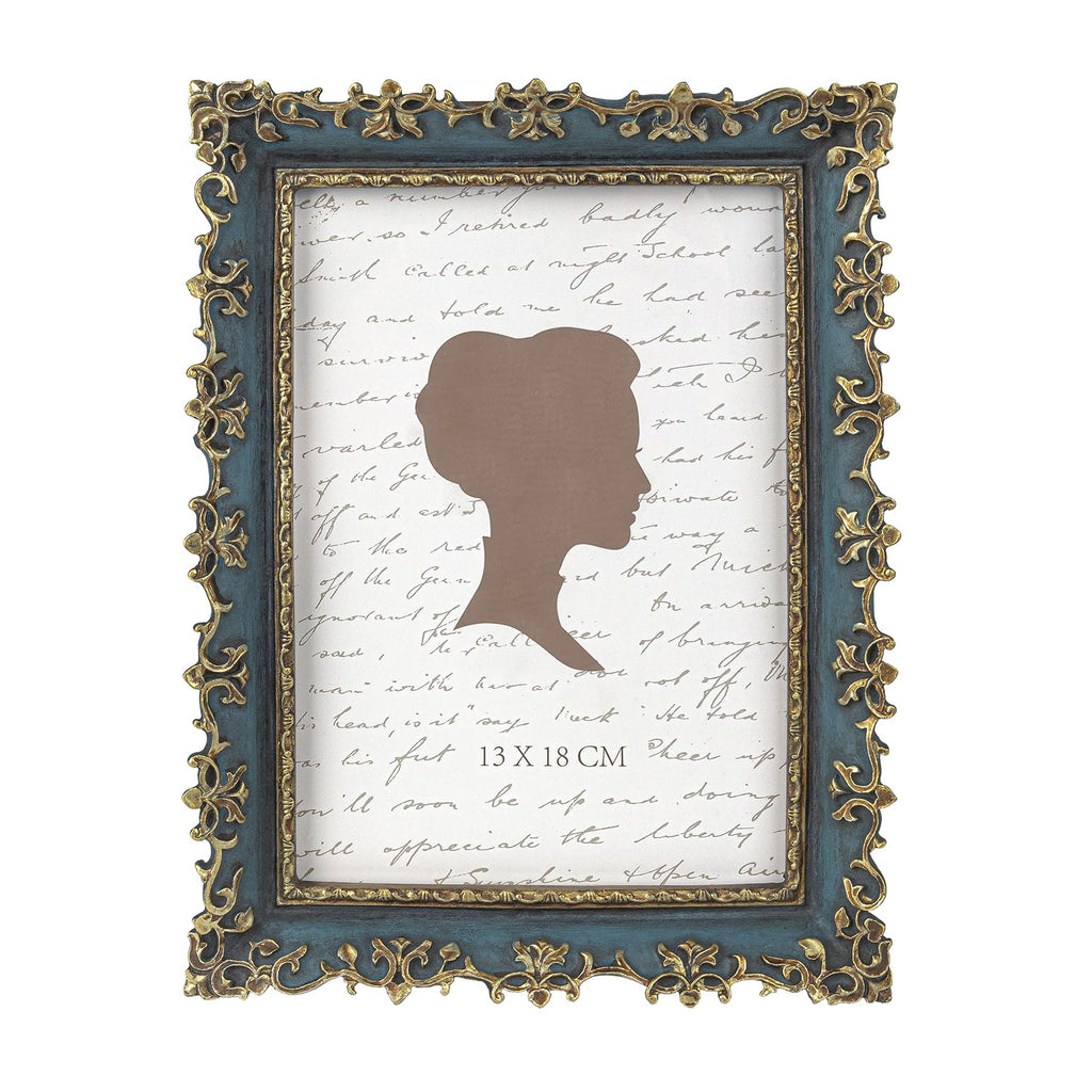AELS 5x7 Inch Vintage Picture Frame Elegant Antique Photo Frames with Glass Front Photo Display Tabletop Wall Hanging Gift Ideas Vine Pattern Gold and Blue