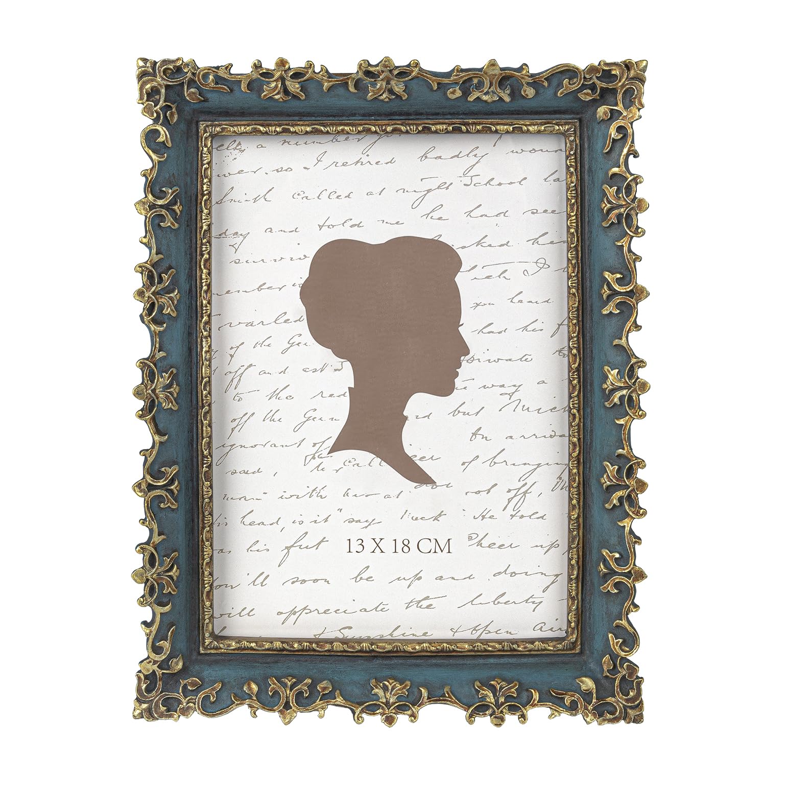 AELS 5x7 Inch Vintage Picture Frame Elegant Antique Photo Frames with Glass Front Photo Display Tabletop Wall Hanging Gift Ideas Vine Pattern Gold and Blue