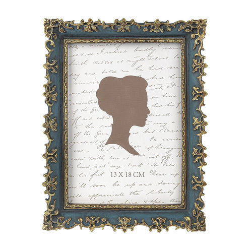 AELS 5x7 Inch Vintage Picture Frame Elegant Antique Photo Frames with Glass Front Photo Display Tabletop Wall Hanging Gift Ideas Vine Pattern Gold and Blue
