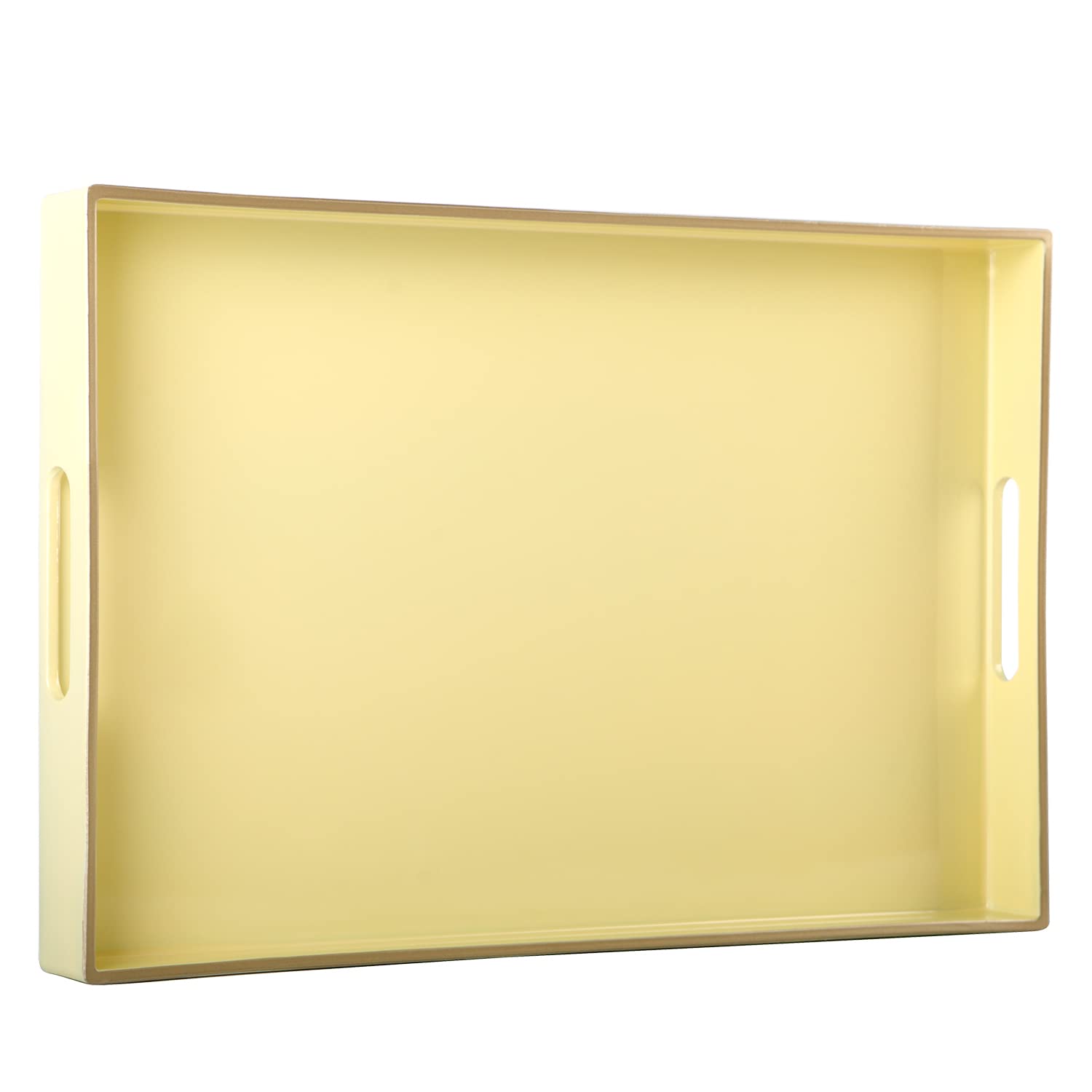 Zosenley Decorative Tray Rectangular Plastic Tray with Handles Modern Vanity Tray and Serving Tray for Bathroom Kitchen Ottoman and Coffee Table 15.6" x 10.2"(Light Yellow)